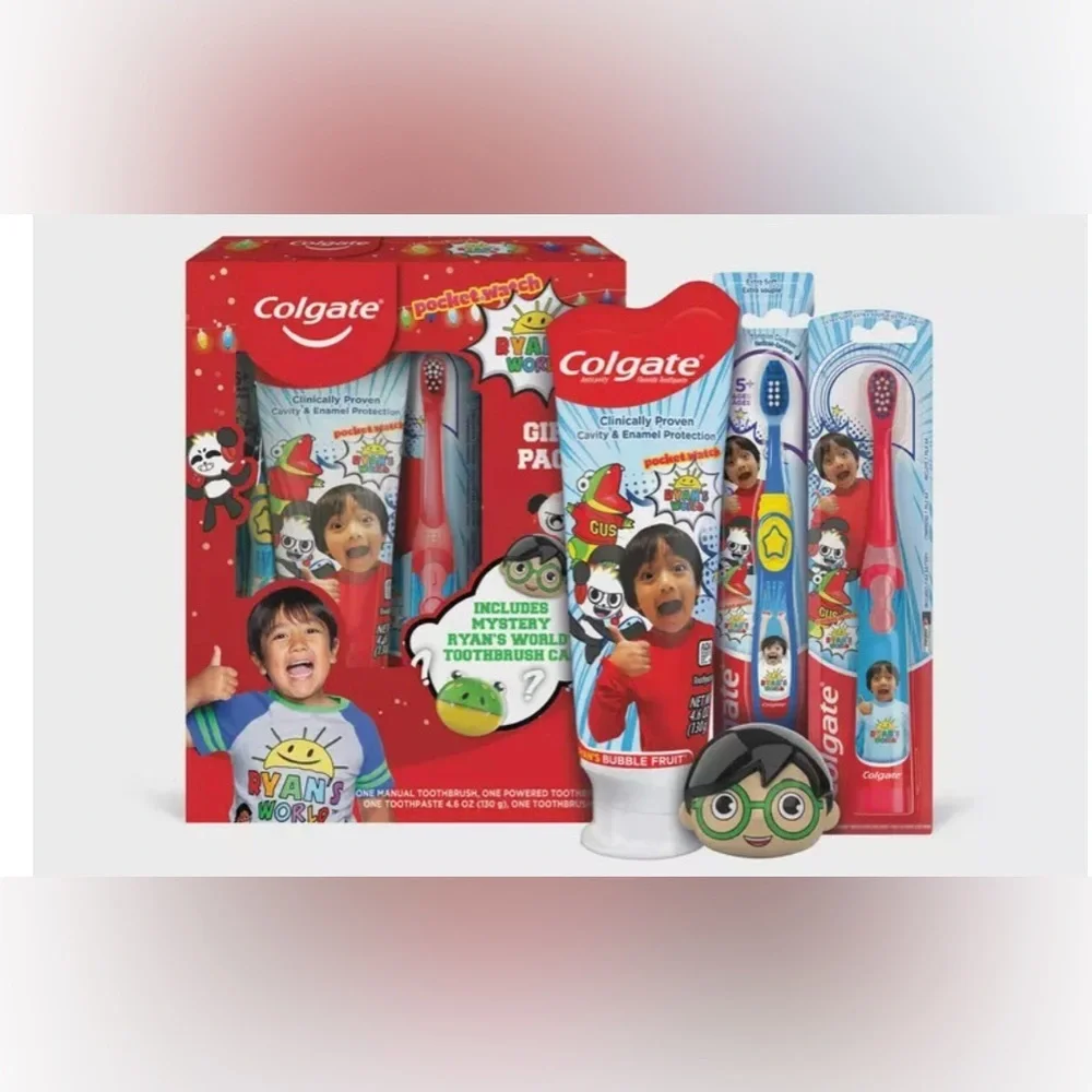 4pc set Ryan's World Colgate manual & electric Toothbrush &‎ toothbrush Cover